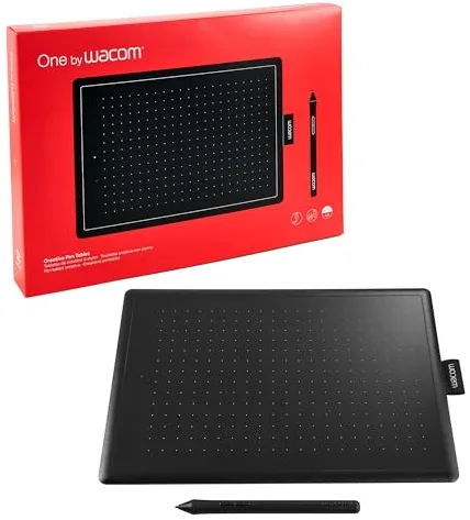 Wacom One by Wacom Medium - Tableta gráfica con lápiz digital sensible a la presión, compatible con Windows, Mac y Chromebook, óptima para oficina en casa y e-learning, color negro y rojo