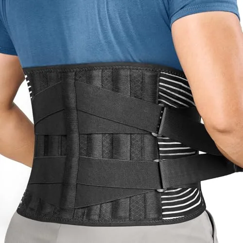 FREETOO Faja Lumbar Para Hombre y Mujer con 6 varillas de soporte, Cinturón Lumbar con Doble Ajuste, Transpirable Faja Lumbar Hombre Trabajo (L(waist:37.4''-45.3'')