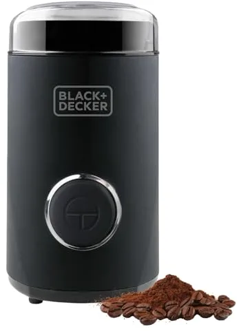 Black+Decker BXCG150E - Molinillo de Café | Eléctrico 150W | 12 Tazas Café | Café y Especias | Depósito Granos 50g | Compacto | Cuchillas y Depósito Acero Inox | Tapa Transparente | Recogecable