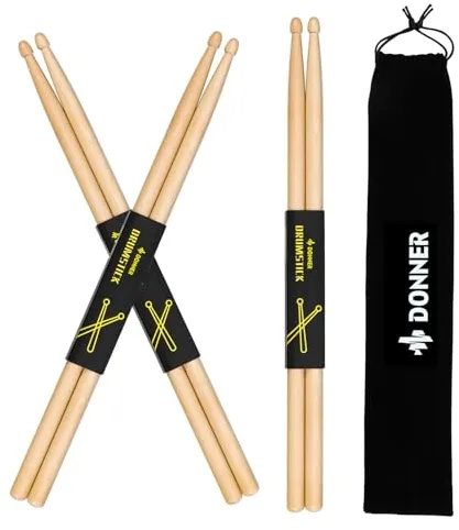 Donner Drum Sticks 5A Classic Maple Wood 3 Pair with Carrying Bag