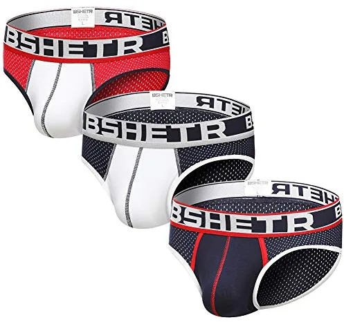 BSHETR Ropa Interior para Hombre Slip, Paquete de 3 Calzoncillos de Malla de Talle Bajo (R389, M)