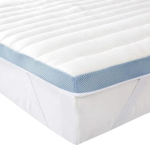Amazon Basics Colchón de Espuma viscoelástica Topper con memoria con Funda removible y lavable, 80 x 190 cm, 5 cm, Blanco