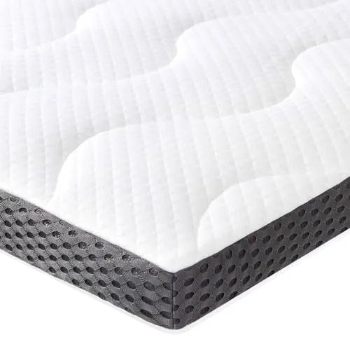 Amazon Basics Colchón de Espuma viscoelástica con Gel refrescante Topper, Funda removible y Lavable, 135 x 190 cm, 7 cm, Blanco