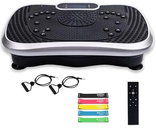 WeightWorld Plataforma Vibratoria - 99 Velocidades, Masajeador, Altavoz Bluetooth y Bandas Elásticas - Plataforma Vibración Muscular para Hacer Ejercicio en Casa con Mando a Distancia y 5 Programas