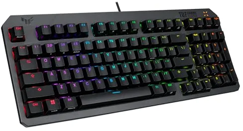 ASUS TUF Gaming K3 Gen II - Teclado Compacto de 98 Teclas, interruptores óptico-mecánicos RGB Red, Espuma amortiguadora, IP57, Placa Superior Desmontable y Aura Sync - Teclado QWERTY Español