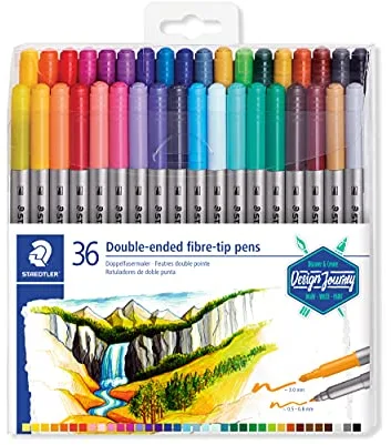 STAEDTLER Design Journey 3200 TB36, Rotuladores para lettering de doble punta, Caja con 36 marcadores de colores variados