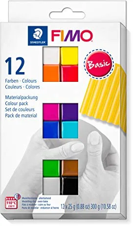 STAEDTLER-8023 C12-1ST Pasta de modelar de endurecimiento al horno, Color basic-farben, 12 Halbblöcke (8023 C12-1) , color/modelos surtido