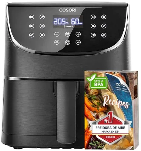 Cosori Freidora de Aire 5,7L Interior Metálico Real, Air Fryer Diseño Antióxido, Tecnología Calefacción Uniforme, 40 Recetas, Reducción de Grasas para una Vida Saludable, Eficiencia Energética, 1700W