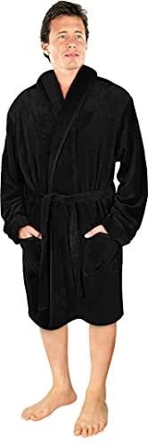 NY Threads Bata de hombre con cuello chal, ropa de dormir suave y acogedora, Negro, Mediano