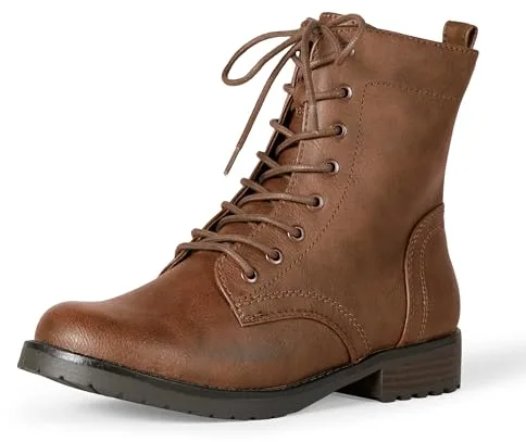 Amazon Essentials Botas de combate con cordones para mujer, color coñac, talla 9.5
