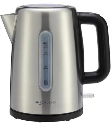 Amazon Basics Hervidor de agua eléctrico portátil de acero inoxidable - 1.7 Litros, Plateado