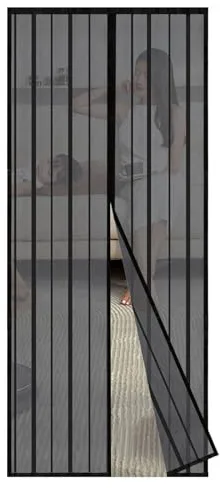 Sekey Cortina Magnética a Prueba de Mosquito para Balcón, RV, Puertas Metálicas de Hierro y Madera, Cierre Automático, 90x210cm, Negro