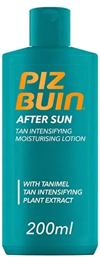 PIZ BUIN After Sun Loción Corporal Hidratante (1 x 200 ml), aftersun con intensificador del bronceado para después de la exposición solar, loción hidratante con Tanimel para prevenir la descamación