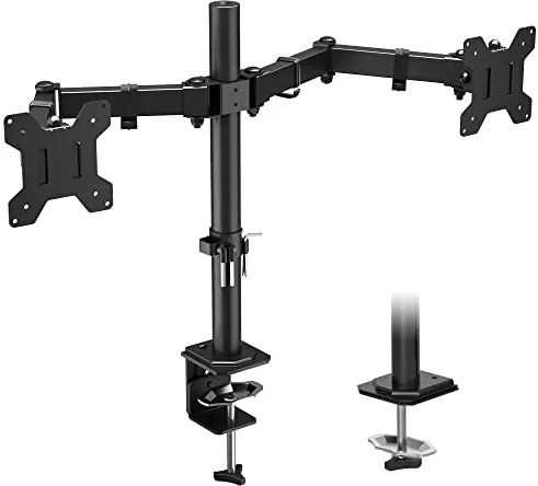 BONTEC Soporte Monitor Doble de 13-27 Pulgadas LED/LCD, Brazo Monitor en Mesa con Giro de 360° y Rotación de 180° Altura Ajustable, hasta 8 KG, VESA 75x75/100x100, Negro