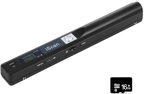Escáner portátil de Documentos AOZBZ Portátil 900DPI Escáner de Imagen en Color USB A4 (Formato JPG/PDF Hi-Speed USB 2.0, Tarjeta Micro SD/TF de Necesidad, Pero no incluida) (Escáner + Tarjeta 16GTF)