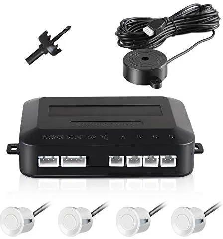 Sensores de Aparcamiento, Aolead Sensor Aparcamiento Coche Radar Reserva con 4 Sensores y Bibi Alerta de Sonido - Blanca