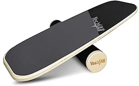 Yes4All Balance Board Trainer, Superficie Lisa y Rodillo Grueso Cubierto de TPE; Tabla de Madera para Entrenamiento de Todos los Niveles, Estabilidad y Fuerza del Núcleo