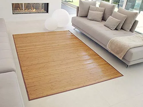 TEJIDOS EL MUNDO Alfombra BAMBÚ Antideslizante, Alta Resistencia, para Interior y Exterior. - 100x150 cm., Marron