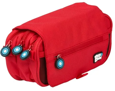 Grafoplás | Estuche Escolar Tres Compartimentos con Solapa| Rojo | Bits&Bobs | Colores Vivos | 23x10x10cm | Incluye Horario y Zona Identificación | Perfecto para Organizar tu Material Escolar