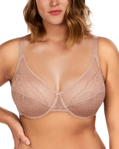 HSIA Enchante - Sujetadores reductores para mujer, cobertura completa, con aros, talla grande, brasier de encaje floral para pecho pesado, Rosa oscuro, 75 C (Talla del fabricante: 34C)