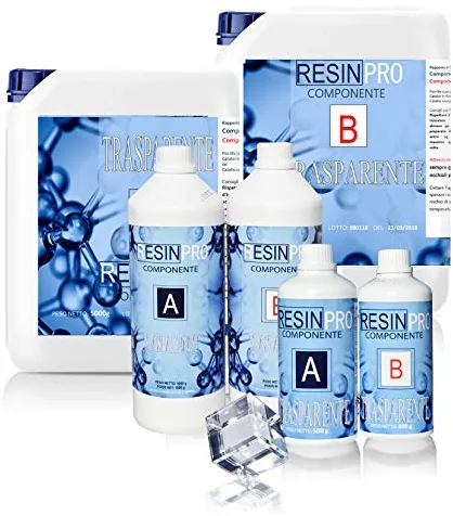 3kg Resina Transparente No Tóxica una vez curada de Dos Componentes – Resina + Endurecedor, Efecto Agua para Creaciones Artísticas, Recubrimiento de Superficies, Modelado, Joyería, Bricolaje