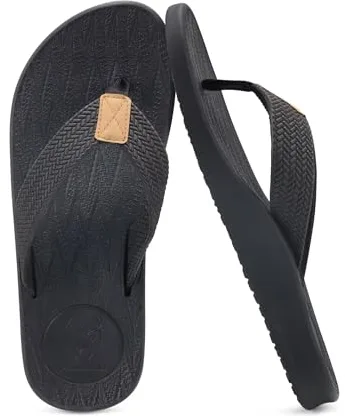 KuaiLu Chanclas Hombre Verano Playa Piscina Goma Flip Flops Caballero Comodas Piel Planas Caminar Cuero y Tela Sandalias De Dedo Antideslizante Yoga-Espuma Chancletas Negro 40