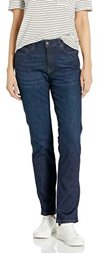 Amazon Essentials Vaqueros Rectos Ajustados de Tiro Medio - colores interrumpidos Mujer, Lavado Oscuro, 46