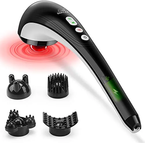 Snailax Masajeador de mano eléctrico para masaje de percusión inalámbrico recargable con calor, masajeador portátil para aliviar el dolor…