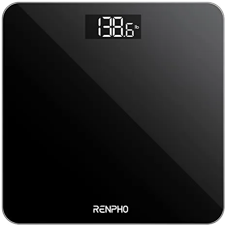 Báscula De Baño Digital RENPHO, Báscula De Peso Corporal De Alta Precisión Con Pantalla Iluminada, Graduación de 0,1 lb (50 g) precisión, Tecnología Step-On, 180kg/400lb, Negro, Core 1S