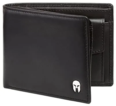 SPARTANO Carteras para Hombre con protección RFID, 11 Ranuras para Tarjetas de crédito, 1 Bolsillo para Monedas, 2 Compartimentos para Billetes, 3 Bolsillos internos - Zeus (Negro)