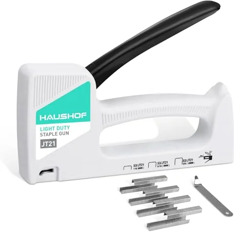 HAUSHOF Grapadora Manual, Grapadora Tapicero, Pistola Grapadora con 800 Grapas y Quita-grapas, Grapadora para Cables, Madera, Tapicería, Decoración, Muebles