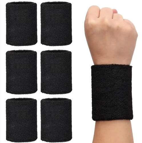 H&S Muñequeras Sudor Deportiva - 6X Muñequera Padel Hombre y Mujer - Muñequera Tenis Crossfit Gym Baloncesto - 6X Muñequeras Padel Deportivas Sudor Negras - Sweat Wristband