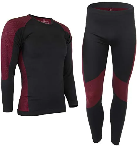 ALPIDEX Ropa Interior térmica Hombre cálido Deportes Funcional Transpirable esquí Deportes Conjuntos térmicos Invierno otoño, Tamaño:l/XL, Color:Negro-Rojo
