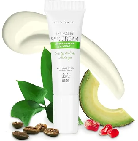 ALMA SECRET | Contorno de Ojos Antiedad con Aguacate, Té Verde y Cafeína - 10ml - Ojeras, Bolsas y Arrugas - Vegano, Antiage, ECOCERT - Coenzima Q10, Ácido Hialurónico y Probióticos