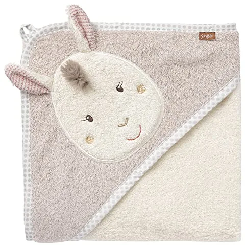 Fehn 058208 - Toalla de baño acogedora con capucha y llama, para bebés y niños pequeños a partir de 0 meses, tamaño: 80 x 80 cm