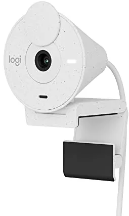 Logitech Brio 300 Full HD Webcam con Obturador de privacidad, micrófono con reducción de Ruido, USB-C, certificada para Zoom, Microsoft Teams, Google Meet, corrección automática de luz - Blanco