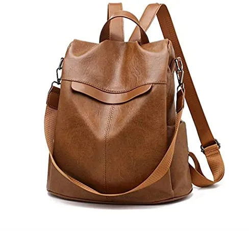 shepretty Mochila Cuero antirrobo Impermeable para Mujer,0298PU,marrón