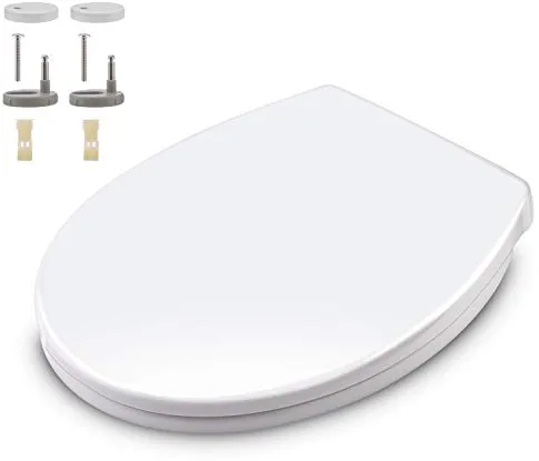 Tapa WC, Himimi Tapadera WC Universal con Bisagras Ajustables, Asiento de Inodoro en Forma de O, Tapa de WC Cierre Suave Lento, Desmontaje Rápido, Fácil de Limpiar(440 x 375 x 54 mm)