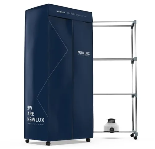 Newlux - Secadora de Ropa Eléctrica Portátil Secadry Azul con Luz UV para Desinfectar. Capacidad 15Kg, Temp. 180min, 4 Niveles. Secadora por Ventilación (1200W) 3 en 1. Ideal como Armario y Tendedero
