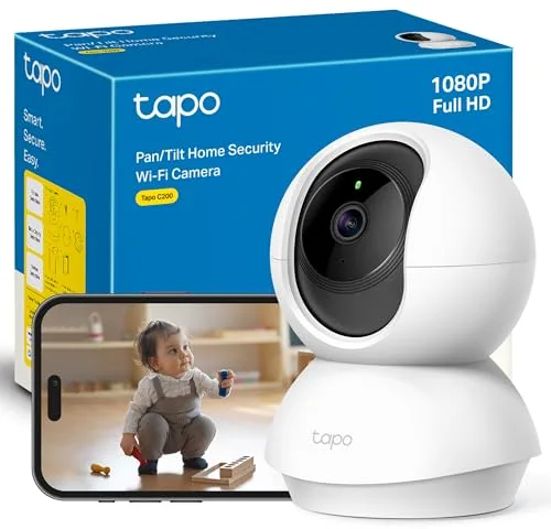 Tapo C200 - Cámara IP WiFi 360° Cámara de Vigilancia FHD 1080p,Visión Nocturna, Notificaciones en Tiempo Real, Admite Tarjeta SD,Detección de Movimiento,Control Remoto,Compatible con Alexa