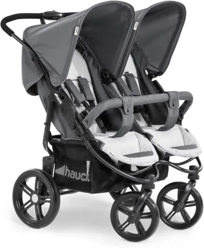hauck Roadster Duo SLX Carro Doble Bebé | Silla de Paseo Gemelar Ligera desde el Nacimiento hasta 15 kg o 3 Años - Reclinable - Plegable Ultracompacta - Ruedas Grandes - Cesta XL - Gris