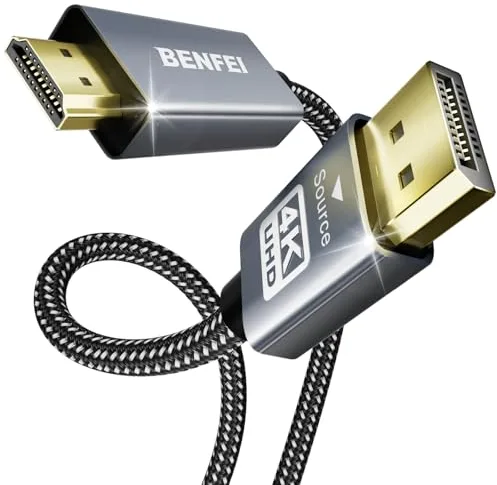 BENFEI 4K Cable DisplayPort a HDMI 1.8M [carcasa de aluminio, trenzado de nailon], cable de pantalla Uni-Direction (PC) DP 1.2 a HDMI 1.4 monitor compatible con HP, ThinkPad, AMD, NVIDIA y más