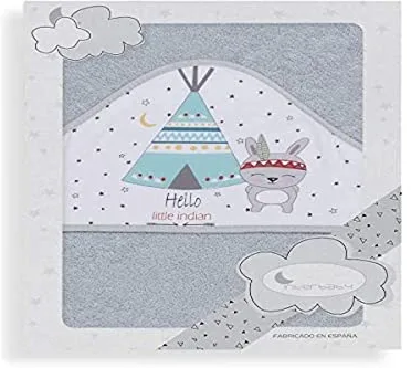 Interbaby - Capa de Baño Bebe Gris | Toalla Bebe con Capucha 100% Algodón, 100x100cm, Unisex | Suave, Cómoda, Secado Rápido | Ideal para Recién Nacidos, Bebes y Niños Pequeños | Diseño Tipi Oso