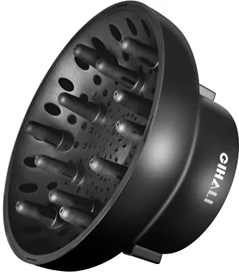GIHALI difusor Universal para secadores de pelo con boquilla de diámetro 4,3-6,6 cm, Hair holding fuerte", para pelo rizado u ondulado, para rizos sin frizz (Negro)