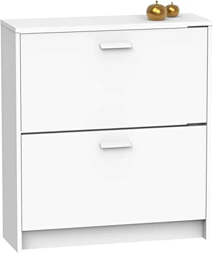 MUEBLES PITARCH | Zapatero Recibidor Mueble Auxiliar Estrecho 2 Puertas para Entrada Blanco, 12 Pares de Zapatos, 82x74x25cm, Colección Tibet