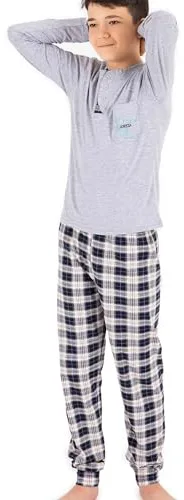 LOREZA ® Conjunto de Pijama de algodón de Dos Piezas para niños (128-134 (8-9 años), Gris)
