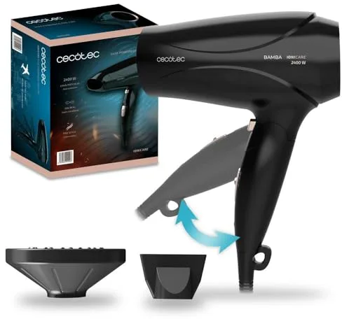 Cecotec Secador de Pelo Ionico Bamba IoniCare 5450 Power&Go Pro Fire. 2400 W de Potencia, Ion real, Gran caudal y Función de aire frío, Incluye Difusor, Negro con detalles en Bronce