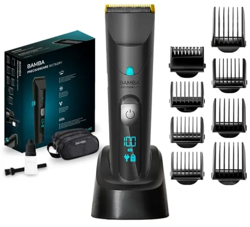 Cecotec Cortapelos Bamba PrecisionCare Wet&Dry. Cuchillas Acero Inoxidable con Revestimiento de Titanio, Batería de litio, Autonomía hasta 120 min, Longitudes 0,5-30 mm, 8 Peines