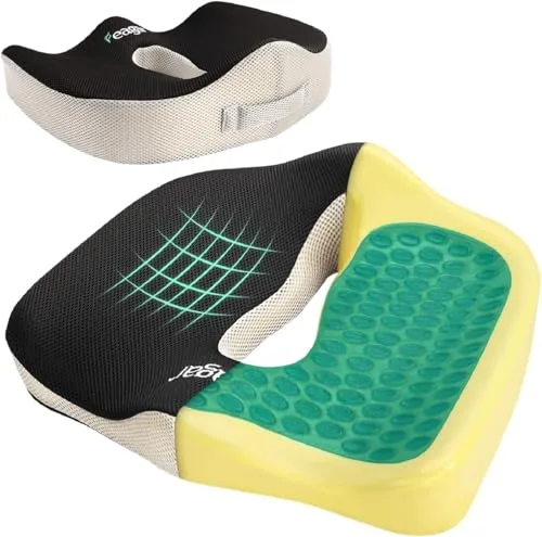 Feagar Cojín Coxis con Capa de Gel para Silla Oficina, Cojines Ortopédico de Espuma Memoria Portátil para Hemorroides, para Coche, Juego, Rueda, Alivio de Presión y Fatiga
