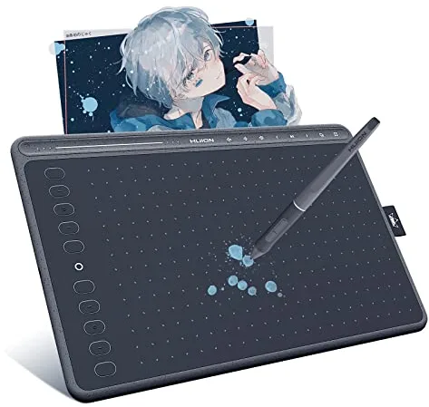 HUION HS611 Tableta Gráfica,Tabletas de Dibujo Profesional con Lápiz Digital PW500,Equipado con Botones Táctiles Multimedia (Reproducción de Música),Ideal para Trabajar Desde Casa y Aprendizaje Remoto